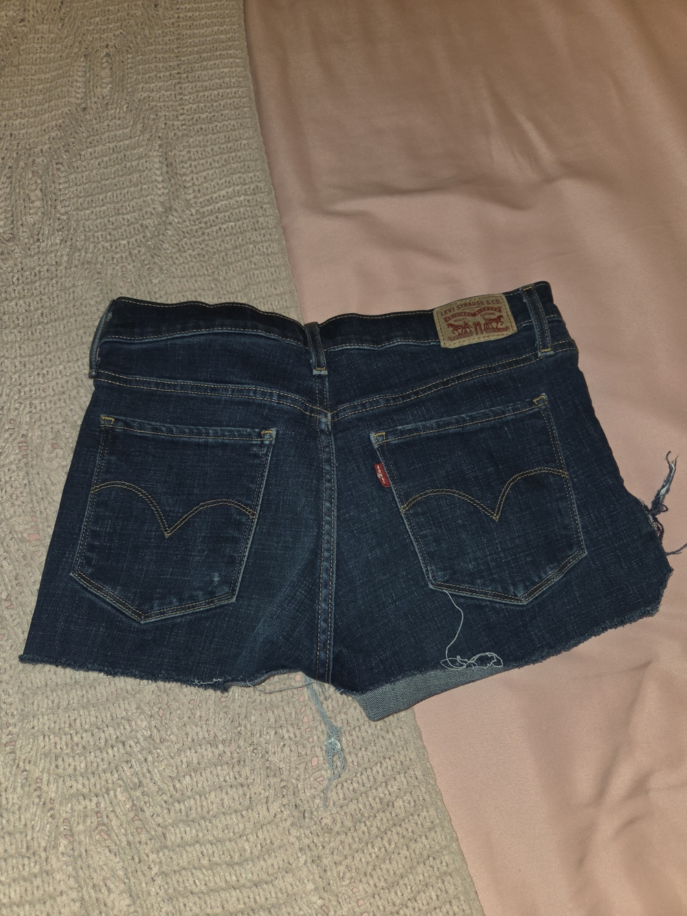 Levi's 311 Shaping Dark Indigo Denim Cutoff Shorts Split On One Side